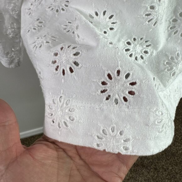 Madewell Women's S Boxy Wide Sleeve Embroidered Eyelet Tee White Crew NWT - Picture 4 of 13